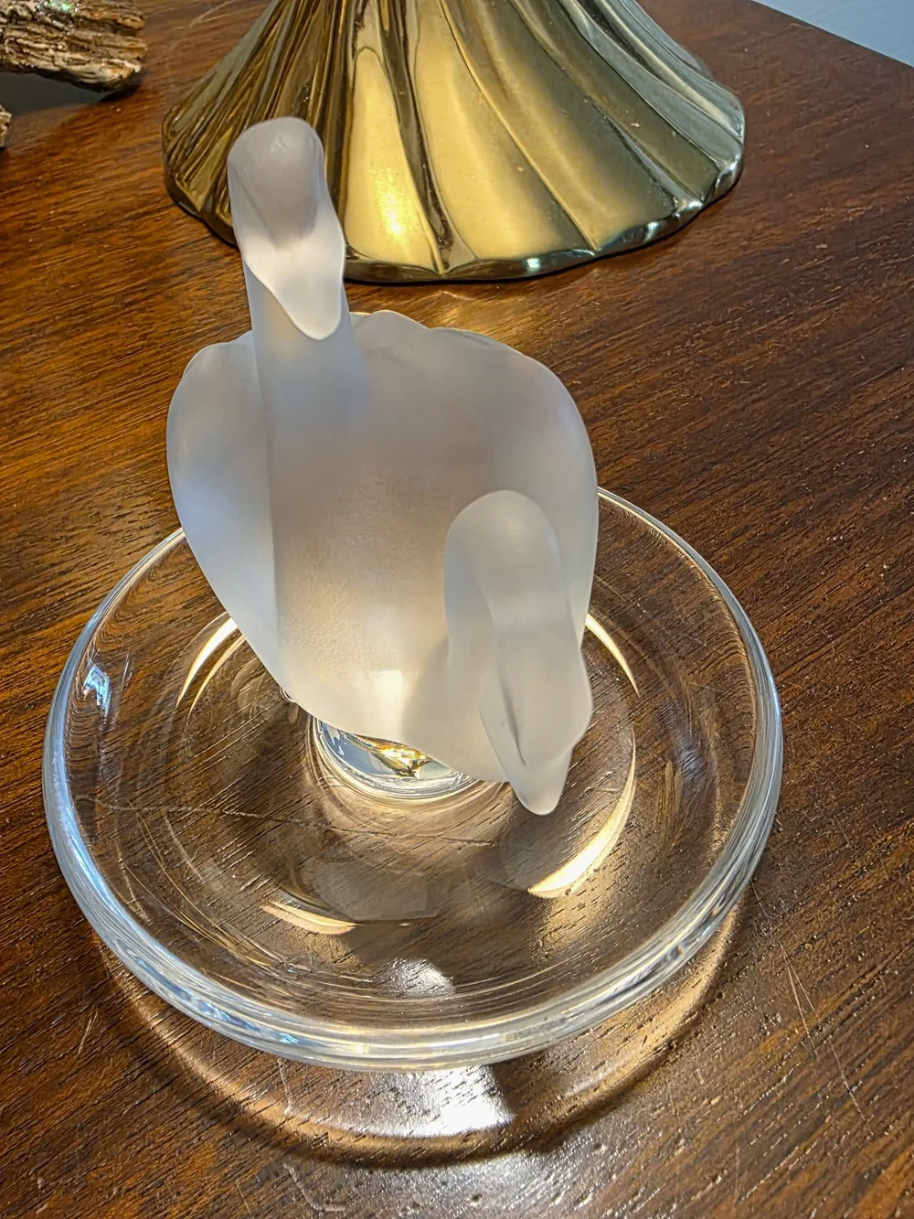 Lalique Frosted Crystal Swan Figurine in Clear and Frosted White